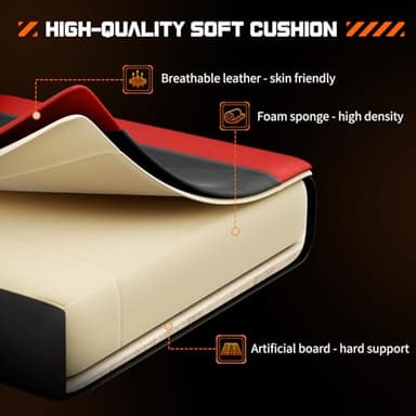 Sweetcrispy Video Game Desk Chair - Ergonomic Computer with Footrest and Comfy Lumbar Support, PU Leather Recliner with Headrest, Fixed Up Armrest, Height Adjustable with 360° Swivel, for Adults, Red - Image 7