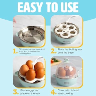 Tasty Mini Rapid Egg Cooker, 5-Egg Capacity for Perfect Hard Boiled Eggs or Omelets, Auto Shut Off, Aqua - Image 6