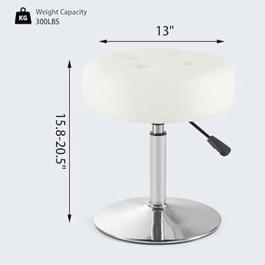 Gitrah White Vanity Chair for Makeup Room Round Ottoman Tufted PU Leather Makeup Chair Vanity Stools for Bathroom Height Adjustable 360 Swivel - Image 2
