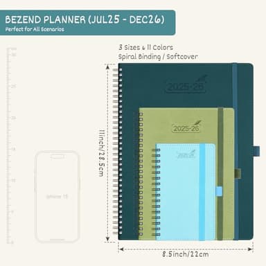BEZEND Planner 2025-2026 Weekly and Monthly, 8.5" x 11" Academic Calendar (Jul 25-Dec 26) Vertical Daily Appointment with Hourly Timeslot & Monthly Tab, Spiral, PU Leather Softcover - Kiwi - Image 6