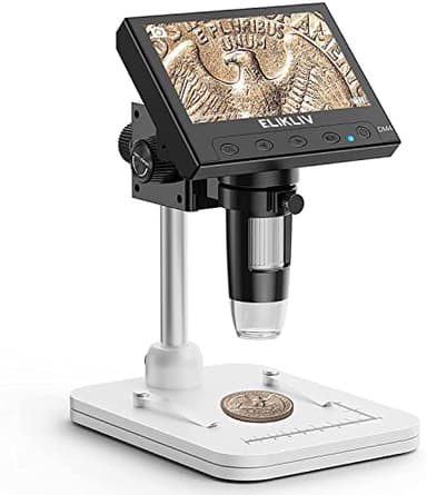 Elikliv Microscope, LCD Digital Coin Microscope 1000x, Coin Magnifier with 8 Adjustable LED Lights, PC View Compatible with Windows/MacBook, EDM4, 4.3-Inch - Image 1