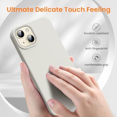 OuXul for iPhone 14 Case, iPhone 13 Case Shockproof Liquid Silicone Protective Phone Case with Soft Anti-Scratch Microfiber Lining Ultra Slim Drop Protection Phone Cover 6.1 inch(Stone) - Image 3