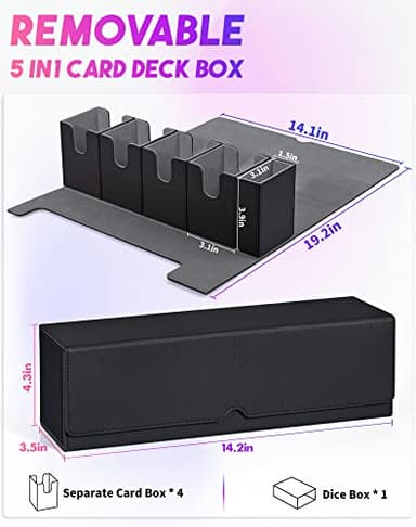 UAONO Card Deck Box with Dice Tray for MTG, 5 in 1 Card Deck Case Holds 800+ Unsleeved Cards, Strong Magnet Organizer Compatible with Yugioh TCG Sports Cards (Black) - Image 2