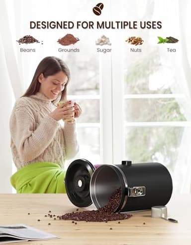 HAIOOU Large Coffee Canister, 38OZ Oversized Stainless Steel Coffee Bean Storage Container with Date Tracker, Measuring Scoop, CO2 Releasing Valves for Beans, Grounds and more - Black - Image 5