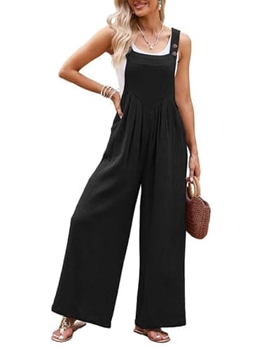 Dokotoo Womens Overalls Black Jumpsuits for Women Casual Loose Fit Solid Color Wide Leg One Piece Sleeveless Jumpsuit Adjustable Straps Long Pant Rompers with Pockets Medium - Image 2