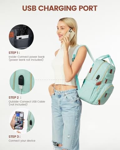 LOVEVOOK Laptop Backpack Purse for Women, Unisex Large Capacity 17 Inch Travel Anti-theft Bag, Work Business Computer Bags Backpack for Men, Casual Hiking Daypack with Lock, Mint Green - Image 6