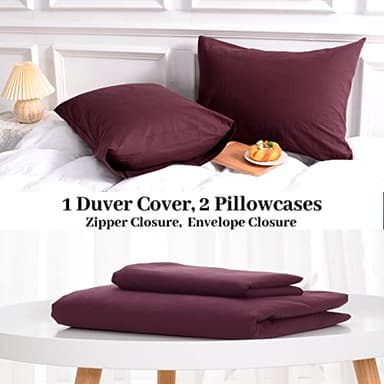 NEXHOME PRO Duvet Cover Set King Size Linen Look Textured Organic Natural 100% Washed Cotton Duvet Cover Burgundy Dark Red 3 Pieces Bedding Set with Zipper, Breathable, Soft (No Comforter) - Image 5