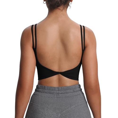 Aoxjox Women's Workout Sports Bras Fitness Yoga Crop Tank Twist Back Cami (Black, Medium) - Image 1