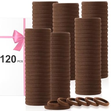 LuSeren 120 Pcs No Damage Hair Ties for Thick Hair, Large Soft Seamless Nylon Hair Elastics for Women, Ponytail Holders, Hair Accessories – brown - Image 8