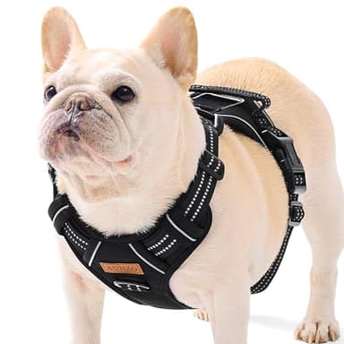 AUNZO Dog Harness Medium Sized Dog, No Pull Pet Harness with Metal Front Clip Control, Adjustable Dog Vest for Easy Walking, Breathable Oxford Material, Reflective Strips, Black, M - Image 1