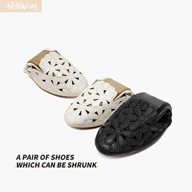 HEAWISH Women's Floral Ballet Flats for Women Black Beige Slip On Flowers PU Leather Round Toe Dress Shoes(Black,US8.5) - Image 4