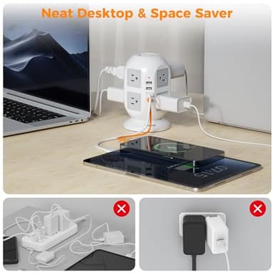 TESSAN Tower Surge Protector Power Strip 10 ft, Long Flat Extension Cord with Multiple Outlets, 8 AC Outlets with 4 USB Ports (1 USB C), Charging Station with Surge Protection, for Home Office Dorm - Image 4