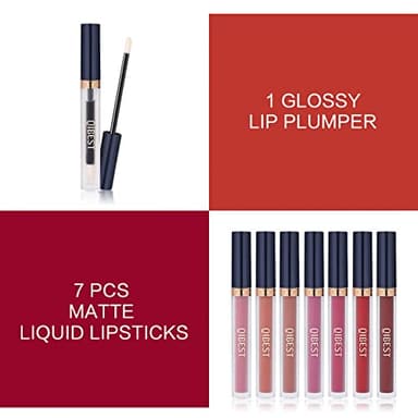 QiBest 7Pcs Matte Liquid Lipstick + 1Pcs Lip Plumper Makeup Set Kit, Pigmented Long Lasting Lip Gloss Set, Velvet Waterproof Halloween Lip Makeup Valentine's Gift Sets for Girls and Women - Image 2
