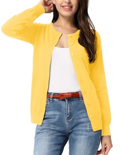 GRACE KARIN Yellow Cardigan Sweaters for Women Lightweight Button Down Long Sleeve Summer Fall Cardigans Jackets XL - Image 1