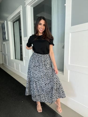 PRETTYGARDEN Women's Short Sleeve Casual T Shirts Summer Ruffle Plain Round Neck Loose Fit Tee Blouse Tops (Black,M) - Image 6