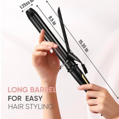 LANVIER 1.25 Inch Curling Iron, Extra Long Barrel 1 1/4 Inch Curling Iron for Long Hair up to 450F, Worldwide Dual Voltage Hair Curler for Traveling, Hair Waving Style Tool Black - Image 4