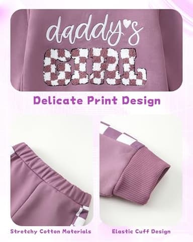 Mikrdoo 6 Months Baby Girl Clothes Toddler Girl Outfits Daddys Girl Long Sleeve Pullover Sweatshirt Pant Set Fall Winter Clothing for Girls Purple - Image 6