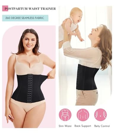 LODAY Waist Trainer Corset Shapewear Tummy Control Body Shaper Waist Cincher for Women Postpartum Belly Band Wrap(M,Black(hook)) - Image 2