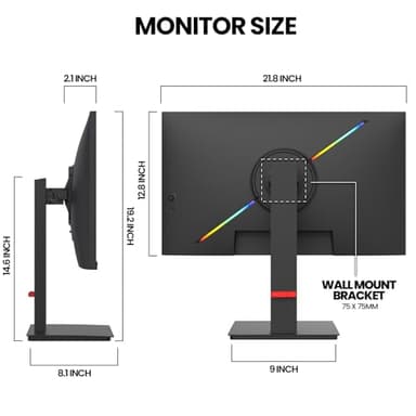 CRUA 24.5Inch Gaming Monitor 144Hz/165Hz, FHD(1920x1080P) 120% sRGB Computer Monitor, Height/Pivot/Swivel/Tilt Adjustable Vertical Monitor, Support FreeSync, DP,HDMI, Wall Mount (75mmX75mm) - Image 6