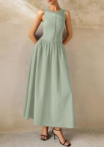PRETTYGARDEN Maxi Dresses for Women 2025 Summer Casual Sleeveless Patchwork Flowy Vacation Sundress Knit Long Work Tank Dress(Light Green,Large) - Image 8