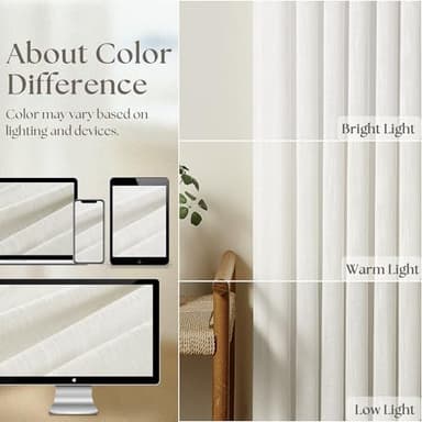 Beige White Linen Curtains 108 Inches Long 2 Panels Set for Living Room Neutral Boho Thick Linen Textured Pinch Pleated Memory Shape Light Filtering Ceiling Semi Sheer Window Curtain Hook Rings Ivory - Image 4