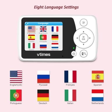 VTimes Baby Monitor with Camera and Audio, 2.4" LCD Screen Video Baby Monitor No WiFi Night Vision, Portable Baby Camera Monitor VOX Pan-Tilt-Zoom Alarm and 1000ft, Ideal for Baby/Elderly/Pet - Image 7