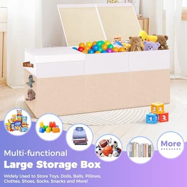 Extra Large Toy Storage Box with Lid, Collapsible Sturdy Toys Chest Storage Organizer Bin Basket with Divider for Kids, Boys, Girls, Closet, Playroom, Bedroom, Nursery, 40"X14"X16", Beige & White - Image 6