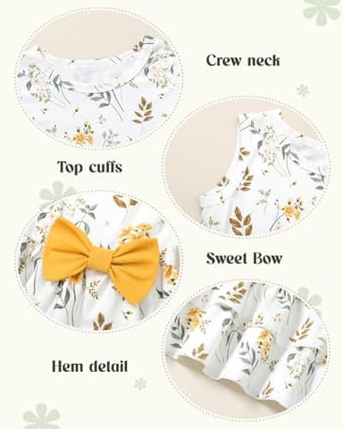 YUEMION Toddler Girl Clothes, 2Pcs Baby Girl Summer Outfits Sleeveless Bow Knot Tank Shirts Tops + Shorts Clothing Sets(Flowers+ Bright yellow, 4-5T) - Image 6