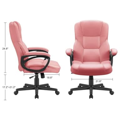 Furmax Office Executive Chair High Back Adjustable Managerial Home Desk Chair,Swivel Computer PU Leather Chair with Lumbar Support (Pink) - Image 3
