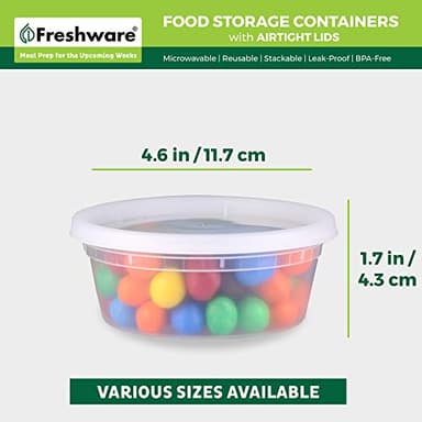 Freshware Food Storage Containers [50 Set] 8 oz Plastic Deli Containers with Lids, Slime, Soup, Meal Prep Containers, BPA Free, Stackable, Leakproof, Microwave, Dishwasher and Freezer Safe - Image 3