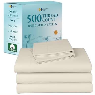 California Design Den Split King Size Sheet Set –100% Cotton, 500 Thread Count Sateen, Cooling Deep Pocket Bedding for Adjustable Beds, Includes Twin XL Fitted Sheets & Pillowcases –Ivory (Beige Tone) - Image 1