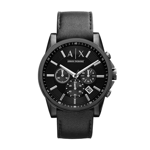 A｜X ARMANI EXCHANGE Men's Chronograph Black Stainless Steel & Black Leather Band Watch (Model: A|X2098) - Image 1