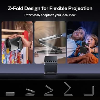 Aurzen ZIP Tri-Fold DLP Truly Mini Projector, Pocket Size, Zero-Lag Focus, One-Click Screen Mirroring, Full-Screen Mode, Type-C Fast Charging, 5,000mAh Battery, Indoor Outdoor Portable Projector, Grey - Image 2