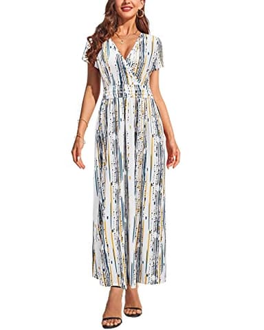 OUGES Women's V-Neck Pattern Pocket Maxi Long Dress Casual Maternity Nursing Dress(Floral-44,L) - Image 3