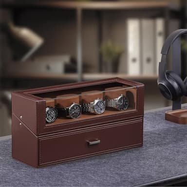 ProCase Watch Case for Men, 10 Slot Watch Display Stand with Acrylic Lid, Watch Display Case with Drawer, 2-Layer Mens Watch Box, Watch Holder Organizer for Men Women -Espresso - Image 2