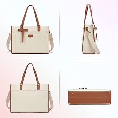 Keyli Laptop Tote Bag Canvas Laptop Bag for Women 15.6 inch Casual Work Shoulder Bags Large Capacity Professional Business Office Computer Briefcase Handbag Purses for Travel, Office, School Brown - Image 5