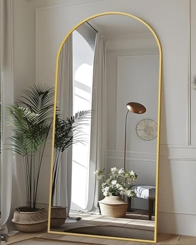 Antok Full Length Mirror, 76"x34" Floor Mirror with Stand, Hanging Mounted Mirrors for Bedroom, Living Room, Cloakroom, Dining Room, Gold, Arched - Image 3