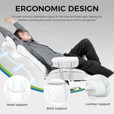 GTRACING Gaming Chair,Office Chair with Pocket Spring Lumbar Support, Ergonomic Comfortable Wide Office Desk Computer Chair with Outward Fixed Soft Armrests and Footrest,(PU Leather, White) - Image 3