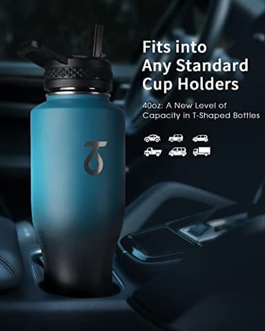 Trebo 40 oz Water Bottle Insulated Fit in Any Car Cup Holder,Triple Wall Vacuum Insulated Water Bottle (Cold for 48 Hrs, Hot for 24 Hrs),Leakproof Stainless Steel Tumbler Flask with Paracord Handle - Image 4