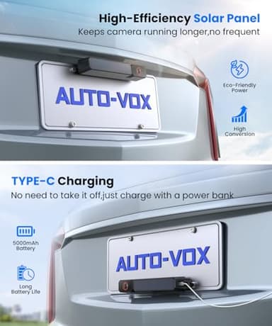 AUTO-VOX Solar Wireless Backup Camera with 5" 1080P Monitor: 5000mAh Battery 2 Mins DIY Installation & 2 Split Screen Back Up Camera, IP69K Waterproof Reverse Camera for Car, Van, SUV, Truck, Trailer - Image 5