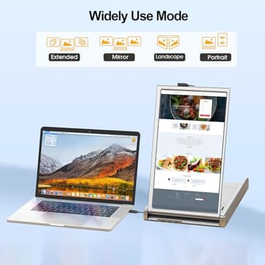 QGE Laptop Screen Extender, 14" 1080P FHD Triple Monitor for Laptop Extension- 315°Rotate Portable Dual Monitor Screen for 13.3-16.5" Laptops Type-C/HDMI/USB-A Plug & Play for Wins/Mac/Chro - Image 3