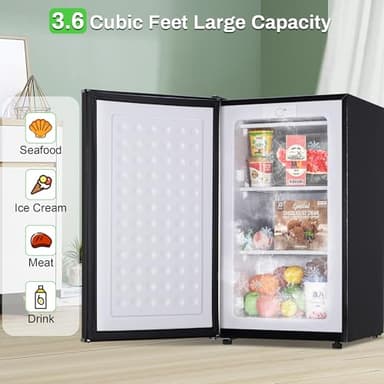 Upright Freezer 3.6 Cubic Feet, Mini Freezer with Removable Baskets, 3 Level Adjustable Temperature from -13°F to 23°F, Manual Defrosting, Reversible Stainless Steel Door, Suitable for Home, Black - Image 6