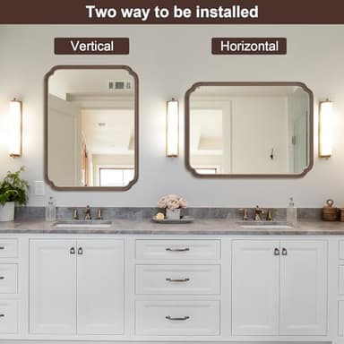 WallBeyond 30" x 40" Wood Bathroom Mirror for Wall Mounted, Rustic Rounded Corner Vanity Mirror for Entryway, Living Room or Bedroom Home Decorative [30" x 40" Walnut Color] - Image 7