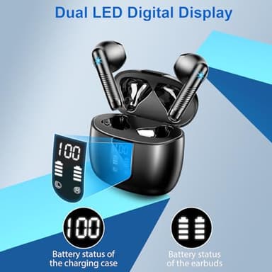 Wireless Earbuds, Bluetooth Headphones V5.4 Stereo Bass Ear buds with ENC Noise Cancelling Mics, 40H Bluetooth Earbuds with LED Display Charging Case, IP7 Waterproof Earphones for Android iOS, Black - Image 7