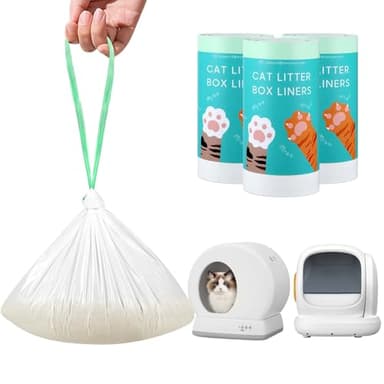60 Count Self-Cleaning Cat Litter Box Liners Bag Fit For MW-SC01/MW-SC02/MW-LR01, Drawstring Heavy Duty Pet Litter Receptacles Bags Compatible with Automatic Cat Litter Box-18" * 12" - Image 1
