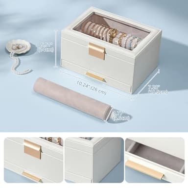 Lolalet Bracelet Holder Organizer with Clear Lid and Drawer, Bangle Storage Box Jewelry Display Holder for Watches, Jewellery Case for Women -White - Image 5