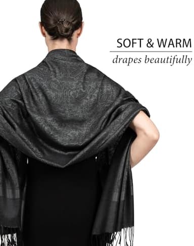 Achillea Women's Two Tone Vintage Jacquard Paisley Pashmina Shawl Wrap Scarf (Charcoal Gray) - Image 5