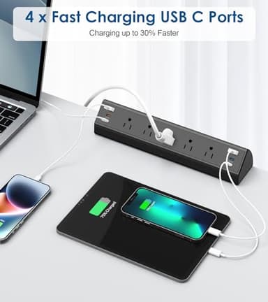 Desk Clamp Power Strip USB C,75W Total Fast Charging Station,45W USB-C and 30W USB-C Ports,Desk Edge Mount Power Strip 6-USB,5 AC Outlets Tabletop Surge Protector,Fit 1.6" Tabletop Edge - Image 4