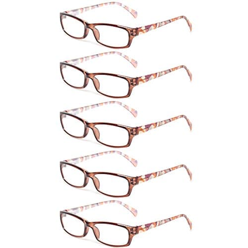 Kerecsen Reading Glasses 5 Pairs Fashion Ladies Readers Spring Hinge with Pattern Print Eyeglasses for Women (5 Pack Brown, 3.00) - Image 1