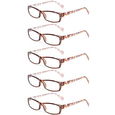 Kerecsen Reading Glasses 5 Pairs Fashion Ladies Readers Spring Hinge with Pattern Print Eyeglasses for Women (5 Pack Brown, 3.00) - Image 1